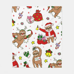 merry christmas sloth santa claus reindeer fleece blanket