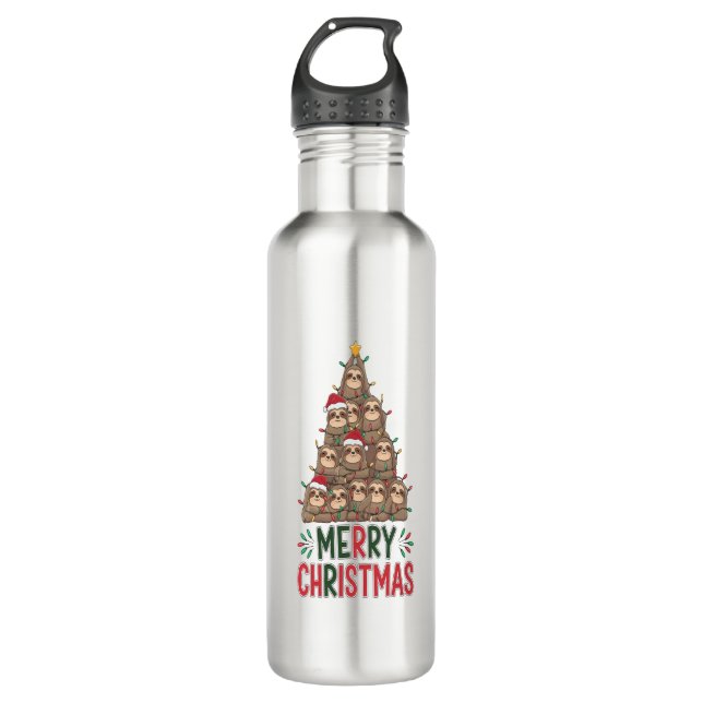 Merry Christmas Sloth Tree 710 Ml Water Bottle (Front)