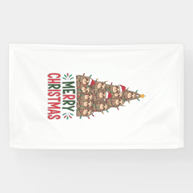 Merry Christmas Sloth Tree Banner (Horizontal)
