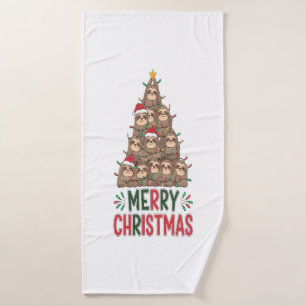 Merry Christmas Sloth Tree Bath Towel