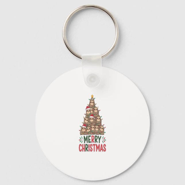 Merry Christmas Sloth Tree Keychain (Front)