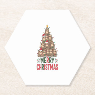Merry Christmas Sloth Tree Paper Coaster