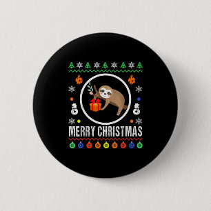 Merry Christmas Sloth Ugly Sweater Xmas Knit Sloth 2 Inch Round Button