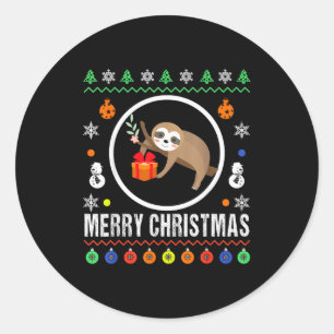Merry Christmas Sloth Ugly Sweater Xmas Knit Sloth Classic Round Sticker