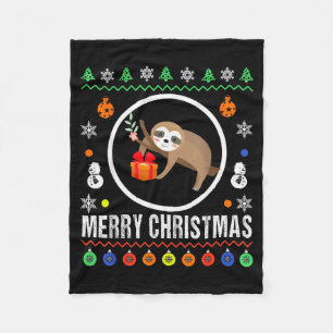 Merry Christmas Sloth Ugly Sweater Xmas Knit Sloth Fleece Blanket