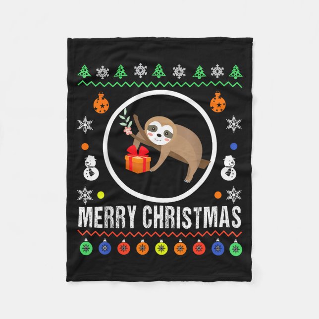 Merry Christmas Sloth Ugly Sweater Xmas Knit Sloth Fleece Blanket (Front)