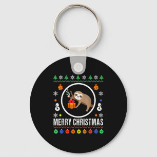 Merry Christmas Sloth Ugly Sweater Xmas Knit Sloth Keychain