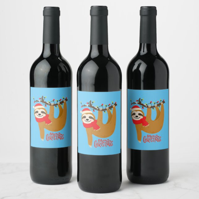 Merry Christmas Sloth Wine Label (Bottles)