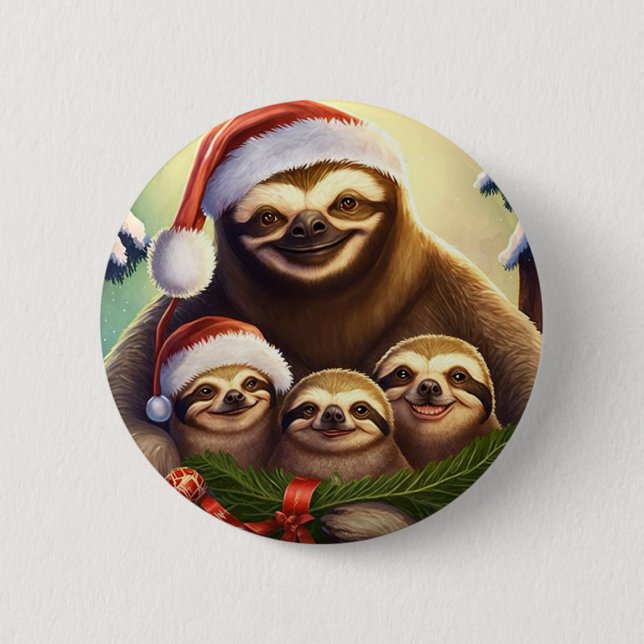 Merry Christmas Sloths 2 Inch Round Button (Front)