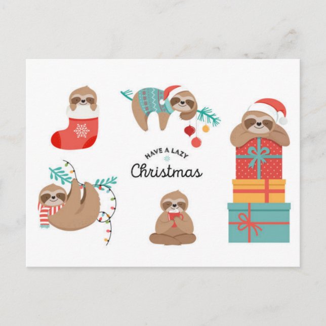 Merry Christmas Sloths  Holiday Postcard (Front)