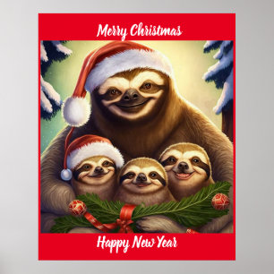 Merry Christmas Sloths Poster