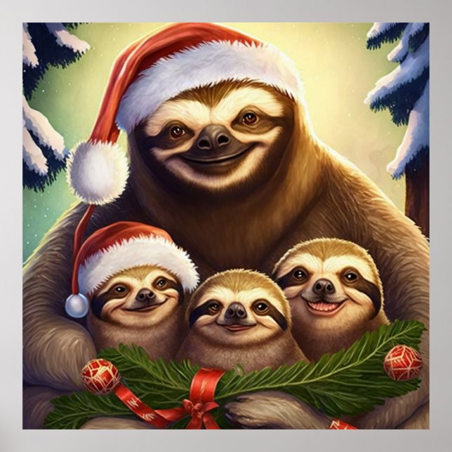 Merry Christmas Sloths Poster (Front)