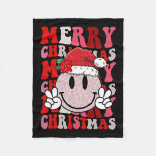 Merry Christmas Smile Face Santa Claus Hat Groovy  Fleece Blanket
