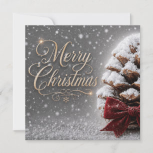 Merry Christmas Snow Covered Pine Cone Invitation
