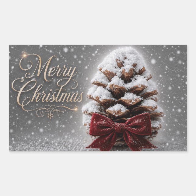 Merry Christmas Snow Covered Pine Cone Sticker (Front)