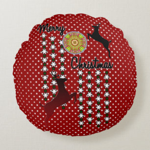 Merry Christmas Snow Deer Round Pillow