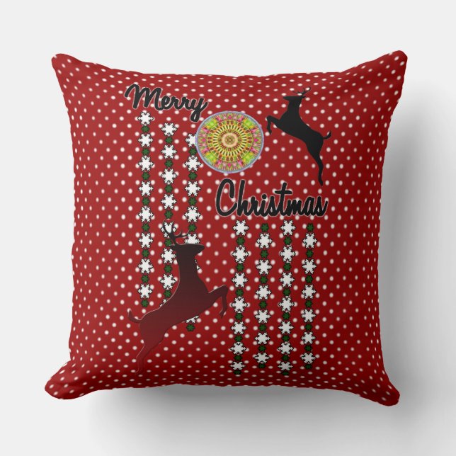 Merry Christmas Snow Deer Throw Pillow (Front)