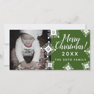 Merry Christmas Snow Flakes Baby Photo Holiday Card