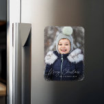 Merry Christmas Snow Flurries Photo Magnet<br><div class="desc">Wish friends and family a Merry Christmas with a cute holiday photo magnet! The magnet features your vertical photo with subtle snow flurries bordering the design. "Merry Christmas" is displayed in a white,  trendy calligraphy script with your family's name below.</div>