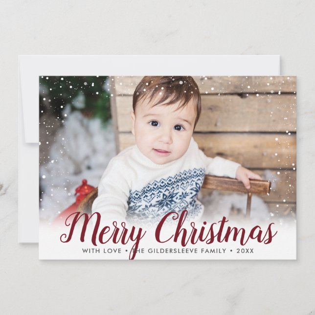 Merry Christmas Snow Framed Photo Holiday Card (Front)