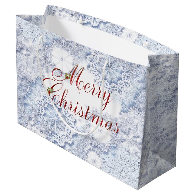 Merry Christmas Snow Gift Bag Large (Back Angled)