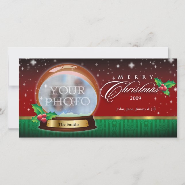 Merry Christmas Snow Globe Customizable 2 Holiday Card (Front)