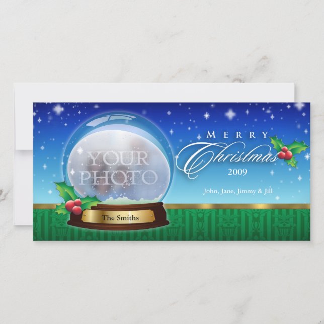 Merry Christmas Snow Globe Customizable 8 Holiday Card (Front)