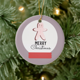 Merry Christmas Snow Globe Gingerbread Cookie Ceramic Ornament