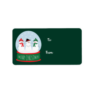 Merry Christmas Snow Globe Snowmen Label