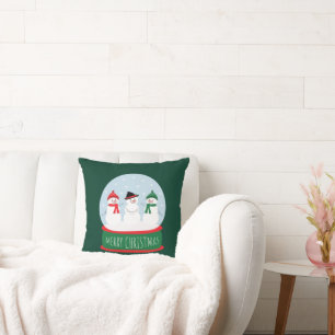 Merry Christmas Snow Globe Snowmen Throw Pillow