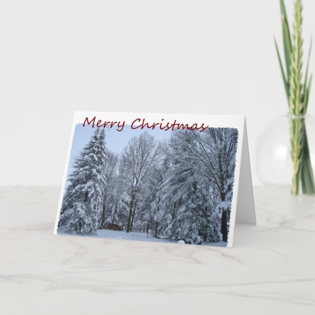Merry Christmas, Snow In Trees Holiday Card (Front)