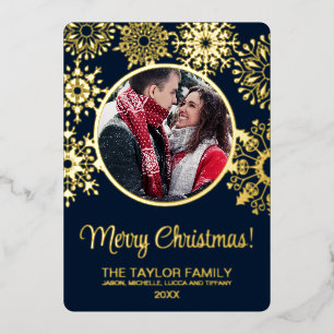 Merry Christmas Snow Insert Photo Family Frame Fo Foil Holiday Card