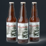 Merry Christmas, snow-laden fir trees Beer Bottle Label<br><div class="desc">Merry Christmas, snow-laden fir trees, winter landscape</div>