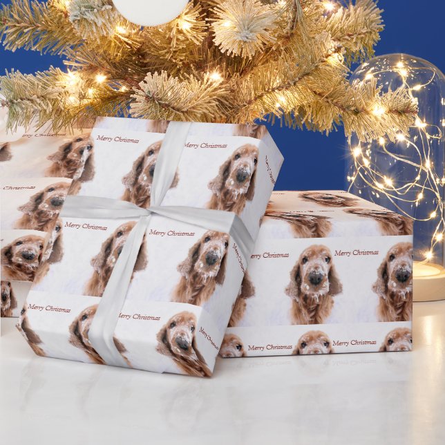 Merry Christmas Snow on a Golden Retriever Nose  Wrapping Paper (Holidays)