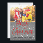Merry Christmas Snow or Snowflake Photo Card<br><div class="desc">Merry Christmas Charcoal Grey Hand Lettered Script Snowflake Photo Card. The photo and text of this hand lettered brush script can be updated and customized with your photo and name. This card also displays your name on the back of the Christmas Card.</div>