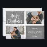 Merry Christmas Snow or Snowflake Photo Card<br><div class="desc">Merry Christmas Charcoal Grey Hand Lettered Script Two Photo Card. The photo and text of this hand lettered brush script can be updated and customized with your photo and name. This card also displays your name on the back of the Christmas Card.</div>