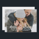 Merry Christmas Snow or Snowflake Photo Card<br><div class="desc">Merry Christmas Charcoal Grey Hand Lettered Script Photo Card. The photo and text of this hand lettered brush script can be updated and customized with your photo and name. This card also displays your name on the back of the Christmas Card.</div>