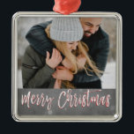 Merry Christmas Snow or Snowflake Photo Ornament<br><div class="desc">Merry Christmas Charcoal Grey Hand Lettered Script Snowflake Ornament. The ornament can be updated and customized with your photo.</div>