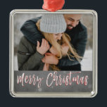 Merry Christmas Snow or Snowflake Photo Ornament<br><div class="desc">Merry Christmas Charcoal Grey Hand Lettered Script Snowflake Ornament. The ornament can be updated and customized with your photo.</div>