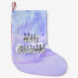 Merry Christmas Snow People Font, Blue Tint Snow Small Christmas Stocking