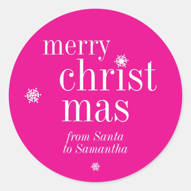 Merry Christmas Snow pink Classic Round Sticker (Front)