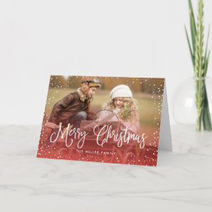 Merry Christmas Snow Red Holiday Card