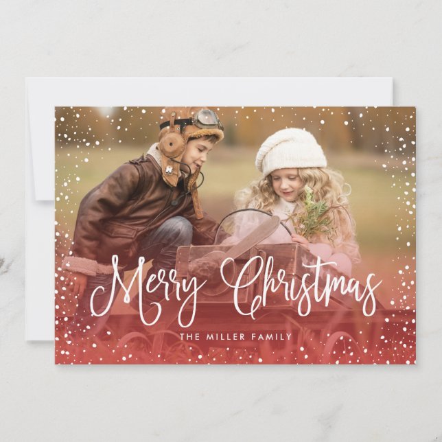 Merry Christmas Snow Red Holiday Card (Front)