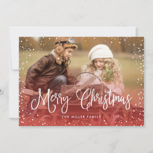 Merry Christmas Snow Red Holiday Card