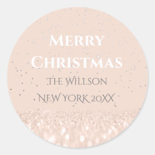 Merry Christmas Snow Rose Glitter Classy Confetti Classic Round Sticker