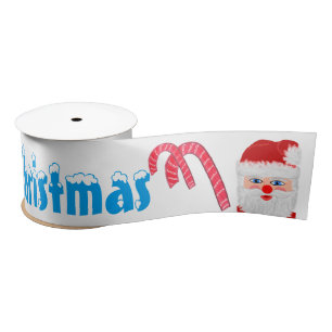 Merry Christmas Snow Santa Candy Canes 3 INCH Satin Ribbon