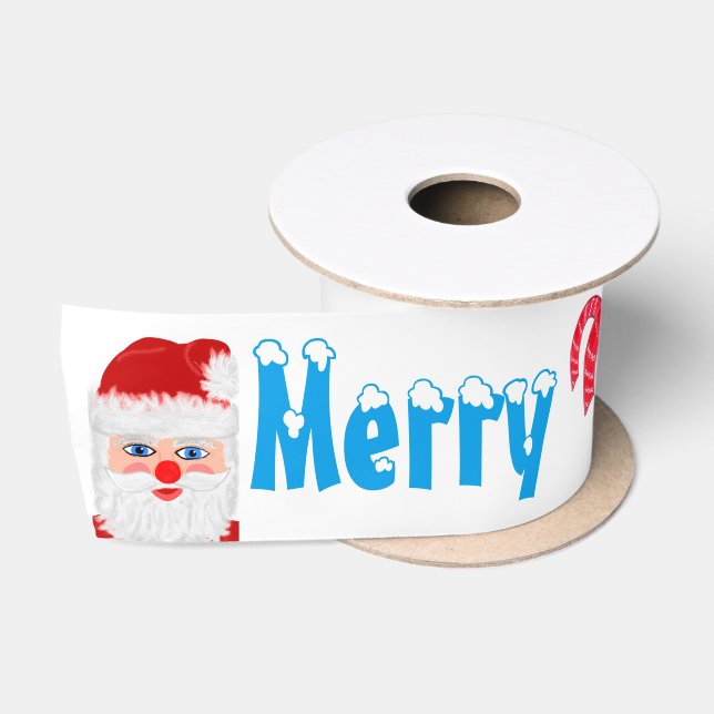 Merry Christmas Snow Santa Candy Canes Satin Ribbon (Spool)