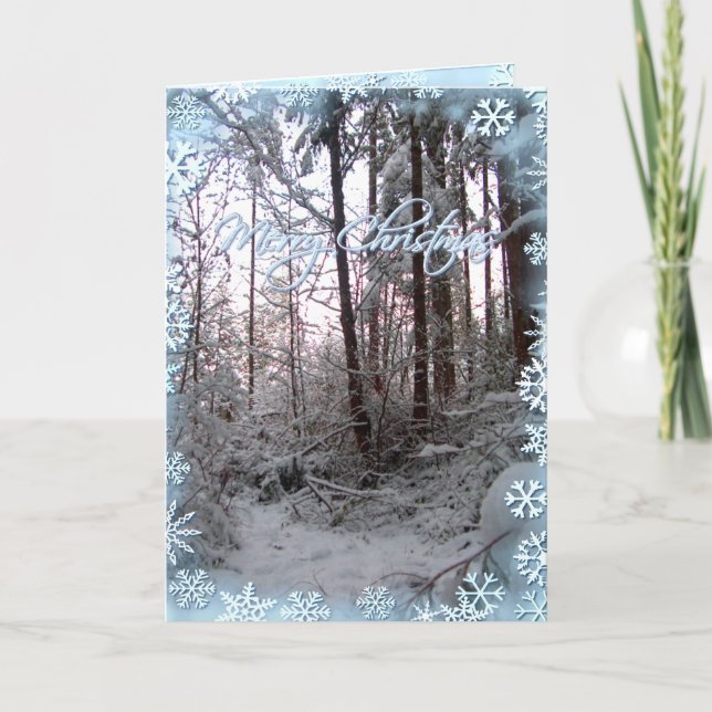 MERRY CHRISTMAS SNOW SCENE by SHARON SHARPE Holiday Card (Front)