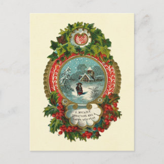 Merry Christmas Snow Scene Medallion Holiday Postcard