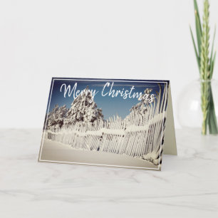 Merry Christmas Snow Ski Fence Scenic Custom Photo Holiday Card